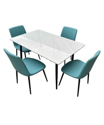 Table à Manger Marbre + 4 Chaises couleur turquoise/1M32X82X72CM