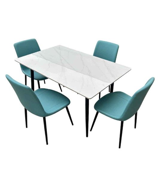 Table à Manger Marbre + 4 Chaises couleur turquoise/1M32X82X72CM