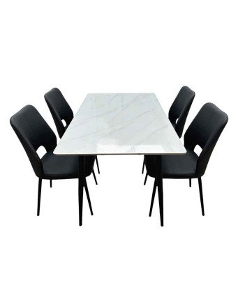 Table à Manger Marbre + 4 Chaises couleur Noir /1M32X82X72CM