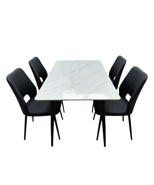 Table à Manger Marbre + 4 Chaises couleur Noir /1M32X82X72CM