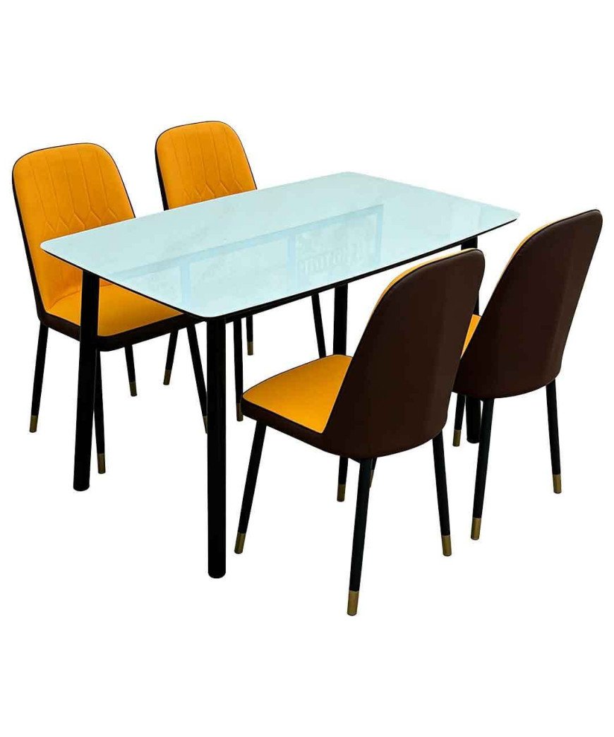 Table à Manger Marbre + 4 Chaises couleur Jaune /1M32X82X72CM