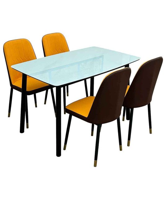Table à Manger Marbre + 4 Chaises couleur Jaune /1M32X82X72CM