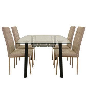 Table à Manger Vitré + 4 Chaises couleur Kaki /1M30X80X76CM