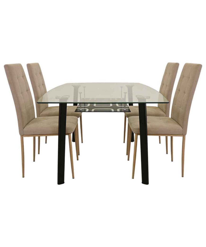 Table à Manger Vitré + 4 Chaises couleur Kaki /1M30X80X76CM