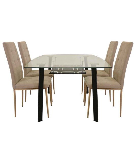 Table à Manger Vitré + 4 Chaises couleur Kaki /1M30X80X76CM