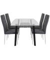 Table à Manger Vitré Transparent  + 4 Chaises couleur gris foncé/1M30X80X76CM