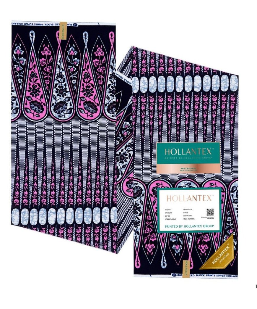 Pagne Hollantex /3 pièces/Motifs Fleuri Rose blanc gris et noir