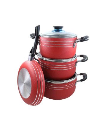 Lot de 3 Casseroles antiadhésive 20/22 et 24cm+ poêle 24 cm/Rouge