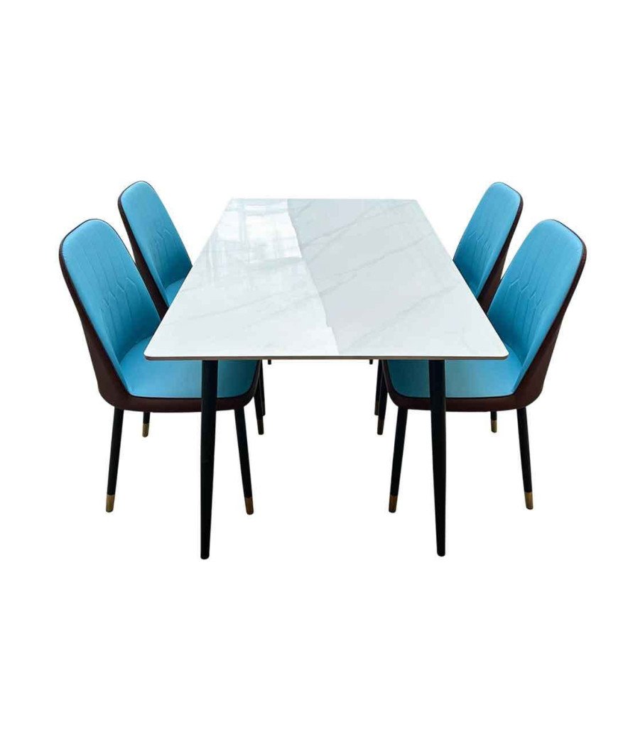 Table à Manger Marbre + 4 chaises Bleu ciel