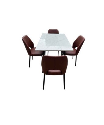 Table à Manger Marbre + 4 chaises Marron stylé