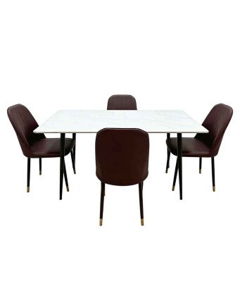 Table à Manger Marbre + 4 chaises Marron YT5
