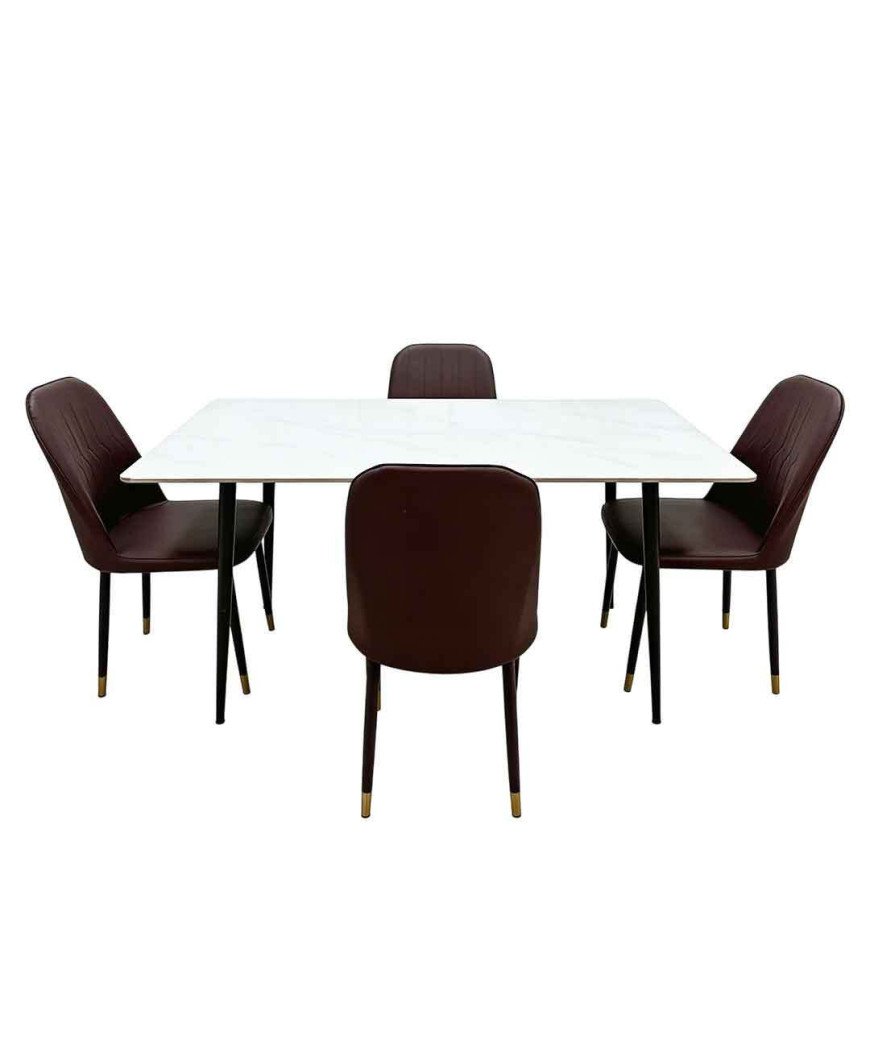 Table à Manger Marbre + 4 chaises Marron YT5