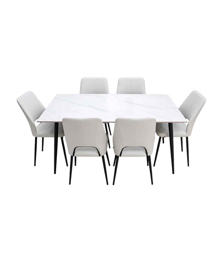 Table à Manger Marbre + 6 chaises Beige stylé