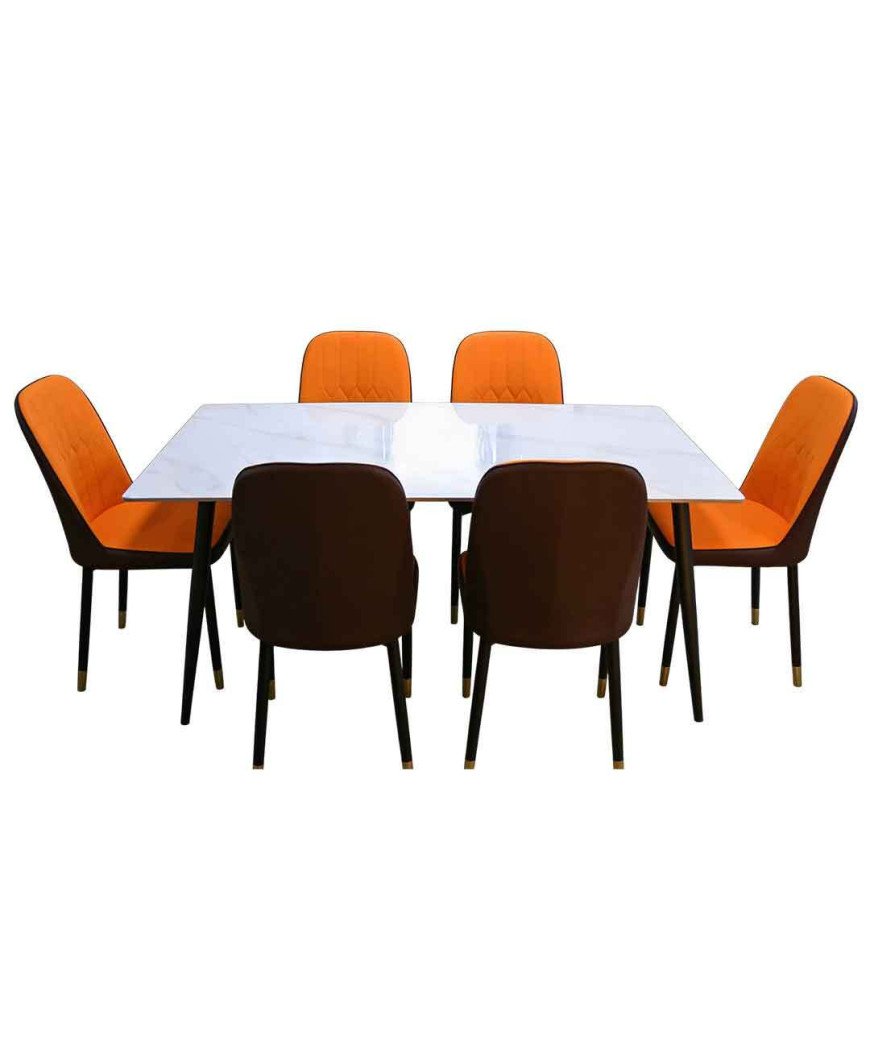Table à Manger Marbre + 6 chaises Orange