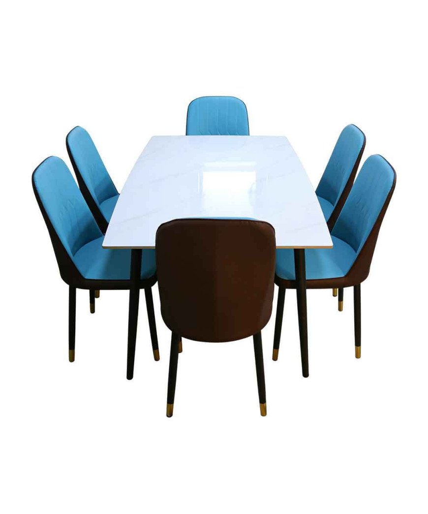 Table à Manger Marbre + 6 chaises Bleu
