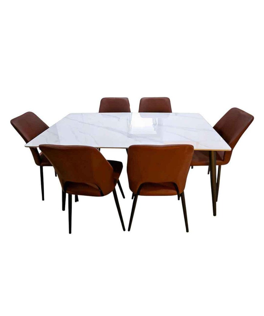 Table à Manger Marbre + 6 chaises Marron