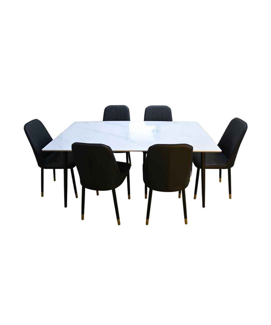 Table à Manger Marbre + 6 chaises Noir