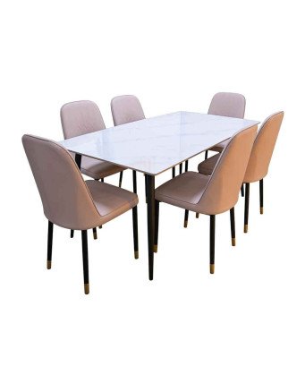 Table à Manger Marbre + 6 chaises Beige