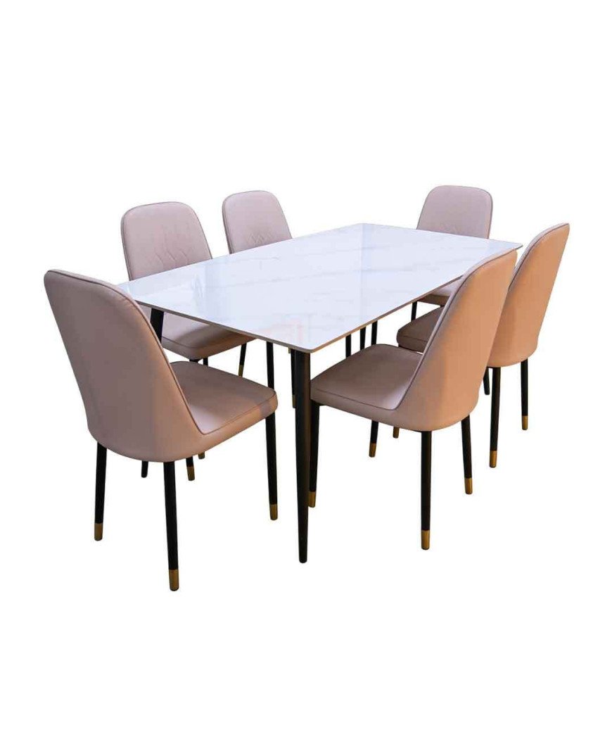 Table à Manger Marbre + 6 chaises Beige