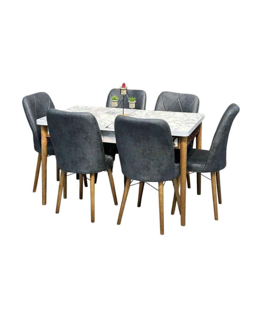 Table a Manger dépliable kelebek blanc /6 chaises gris fonce