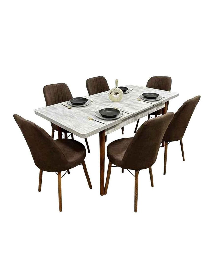 Table a Manger dépliable kelebek blanc /6 chaises Marron fonce