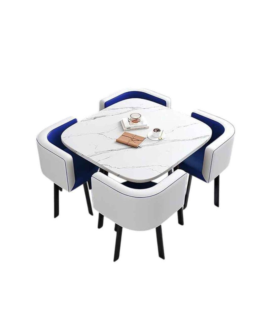 Ensemble table a manger blanche / 4 places bicolore Bleu blanc