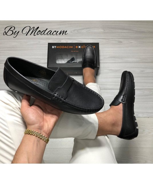 Mocassin en cuir/Noir/Model driver/by Modacim