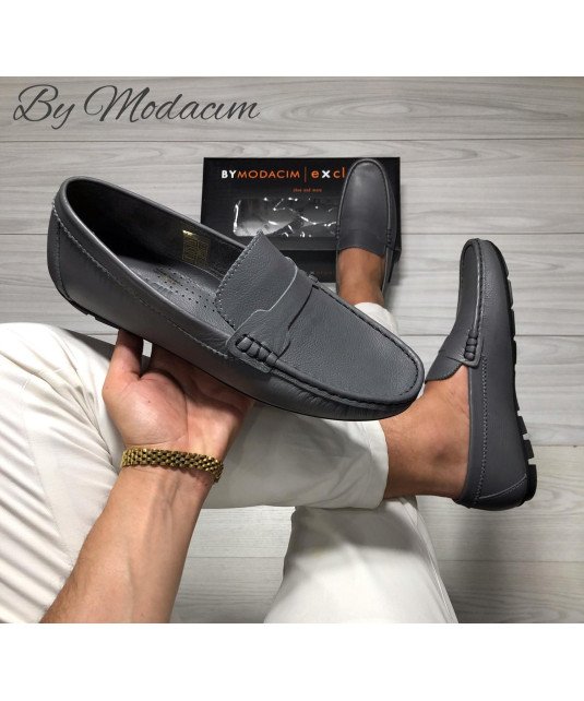 Mocassin en cuir/Gris/Model driver/by Modacim