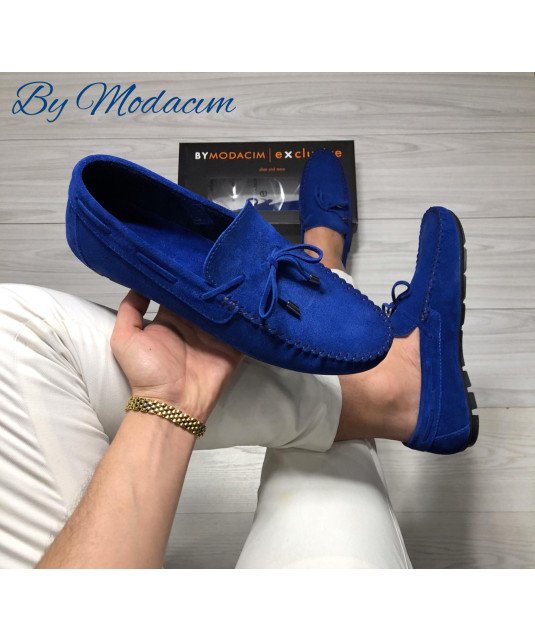 Mocassin Cuir by Modacim/bleu roi design lacet /super qualité