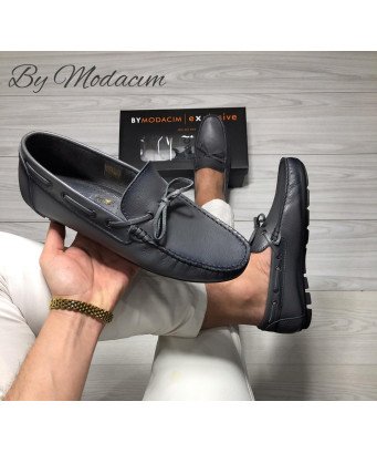 Mocassin Cuir by Modacim/Gris acier foncé design lacet /super qualité