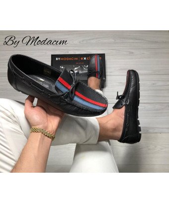 Mocassins en cuir /by Modacim/Noir finition tricolore /Qualité supérieure /Model driver