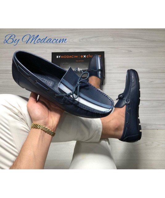 Mocassins en cuir /by Modacim/Bleu marine finition tricolore /Qualité supérieure /Model driver
