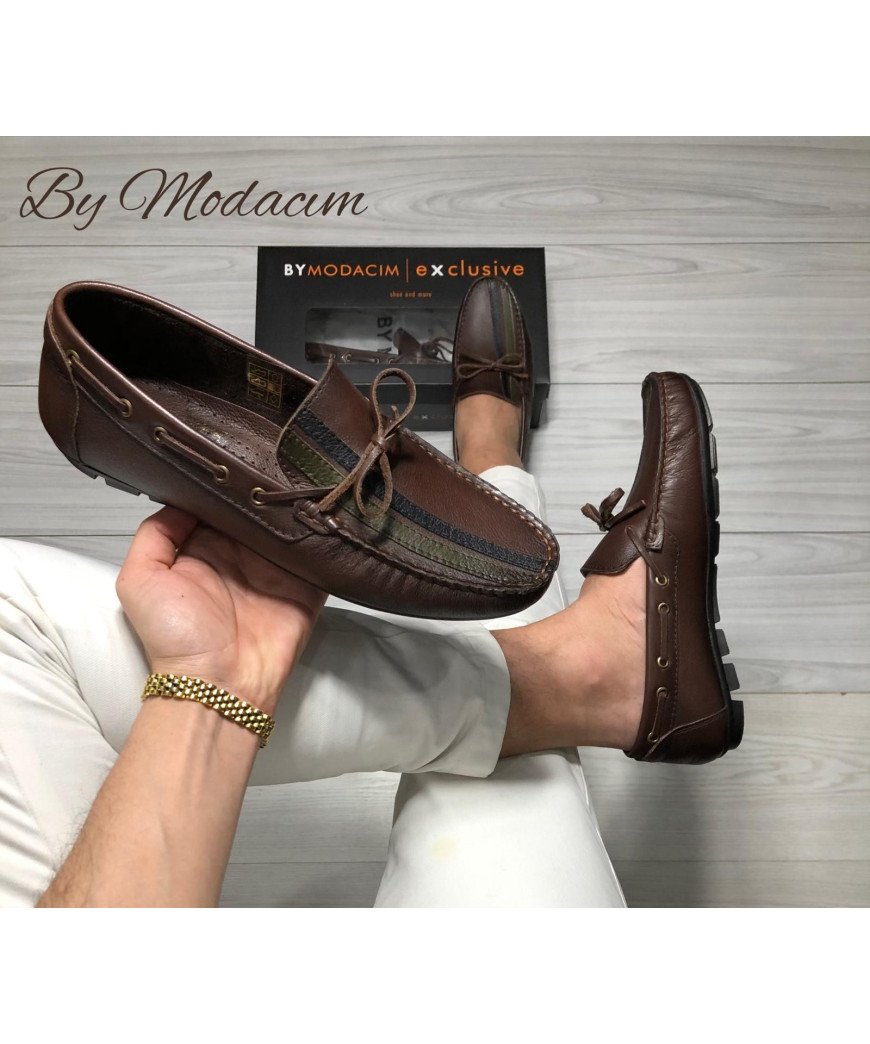 Mocassins en cuir /by Modacim/Marron finition tricolore /Qualité supérieure /Model driver