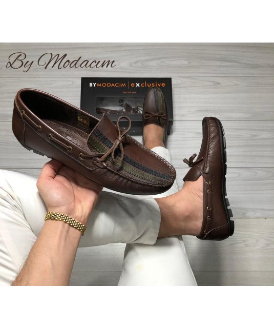 Mocassins en cuir /by Modacim/Marron finition tricolore /Qualité supérieure /Model driver