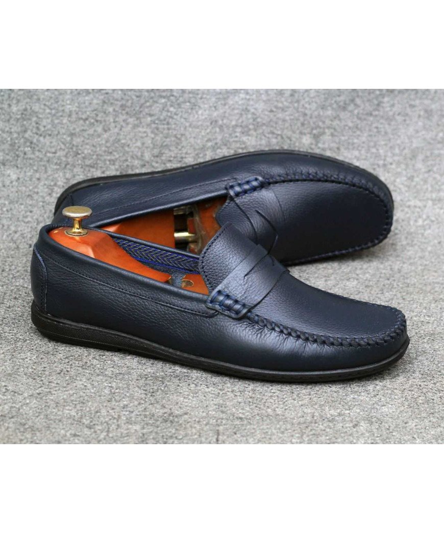 Mocassins a mors simple /en cuir/Bleu Nuit