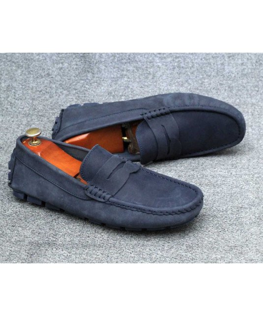 Mocassins homme élégant/en cuir velours /Bleu fonce /Portugal