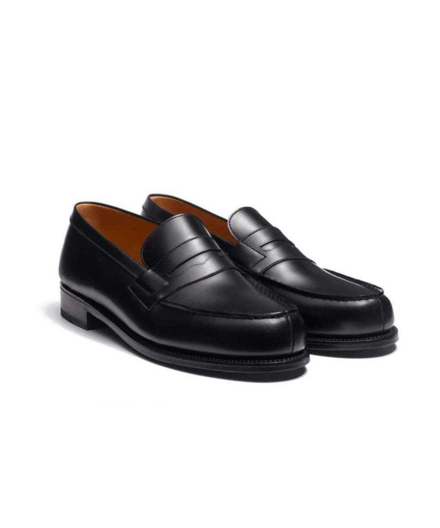Souliers Mocassins/JM WESTON/Cuir Noir brillant devanture arrondi