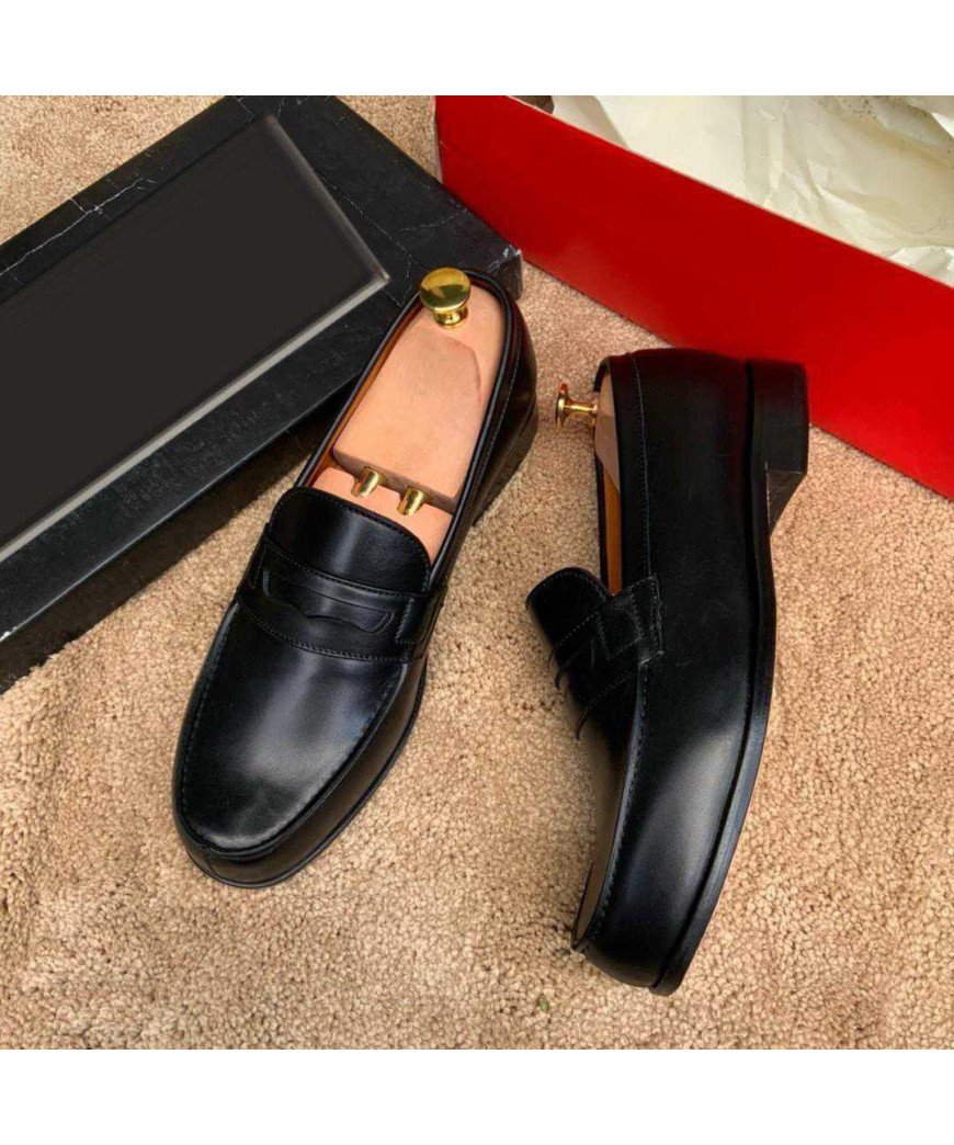 Souliers Mocassins/JM WESTON/Cuir Noir brillant devanture arrondi