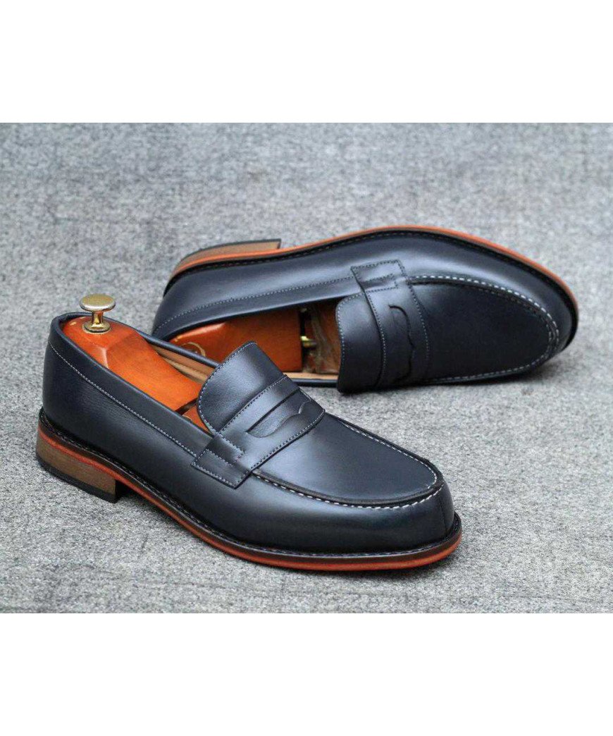 Souliers Mocassins/JM WESTON/Cuir Noir brillant semelle cognac