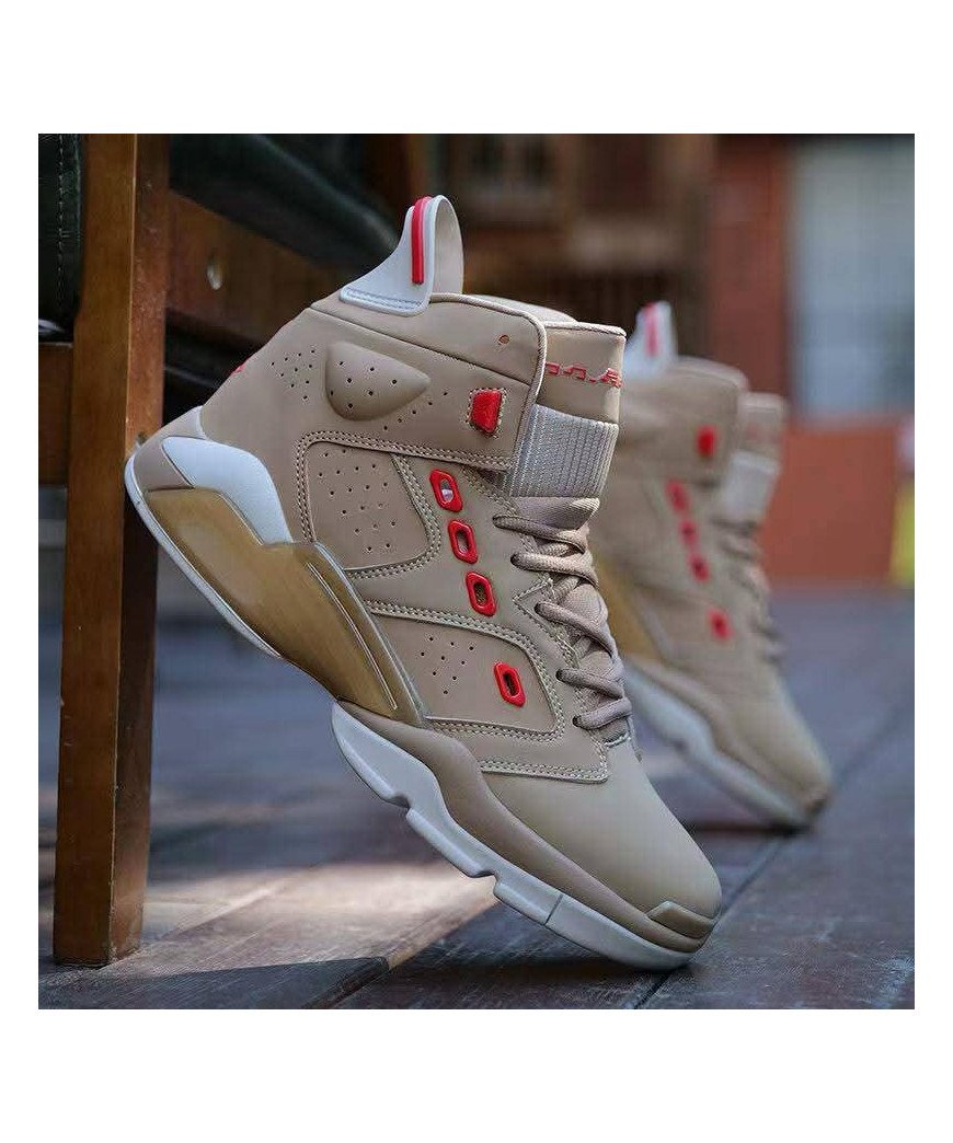 Basket Montante Jordan jumpman Mvp/ Beige avec détails rouges et semelle blancheJ6