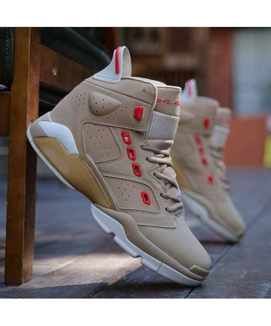 Basket Montante Jordan jumpman Mvp/ Beige avec détails rouges et semelle blancheJ6