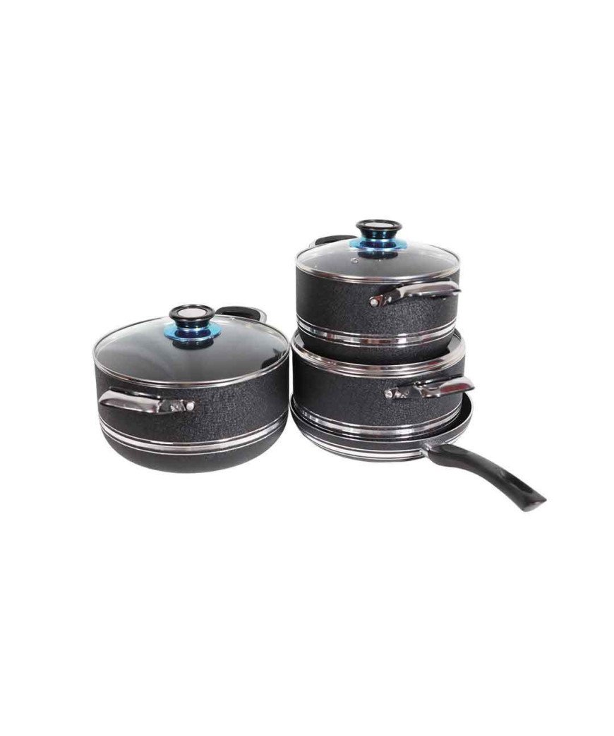 Lot de 3 Casseroles antiadhésive 20/22 et 24cm+ poêle 24 cm/Noir