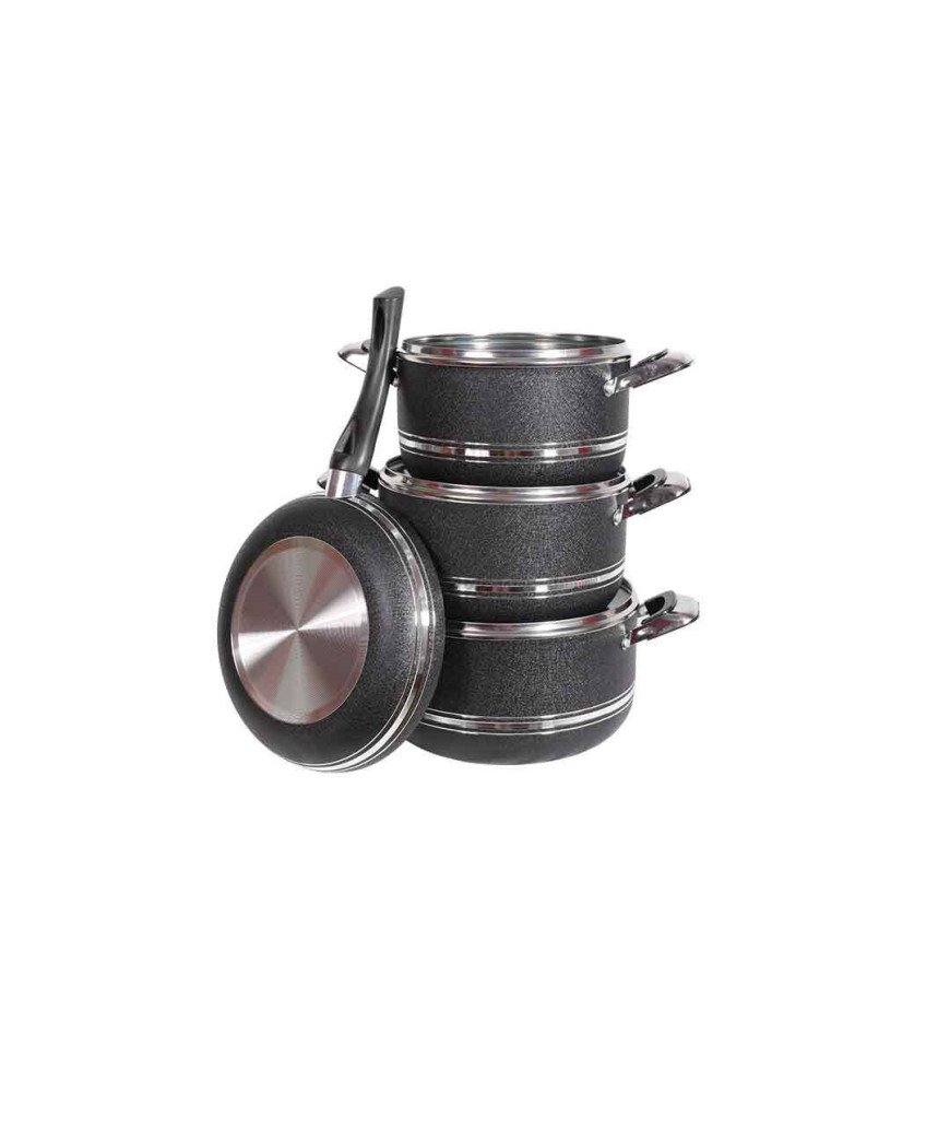 Lot de 3 Casseroles antiadhésive 20/22 et 24cm+ poêle 24 cm/Noir