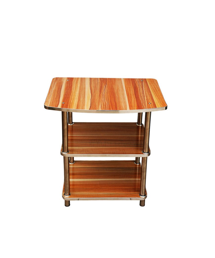 Table TV étagère en Bois avec support de pied en inox