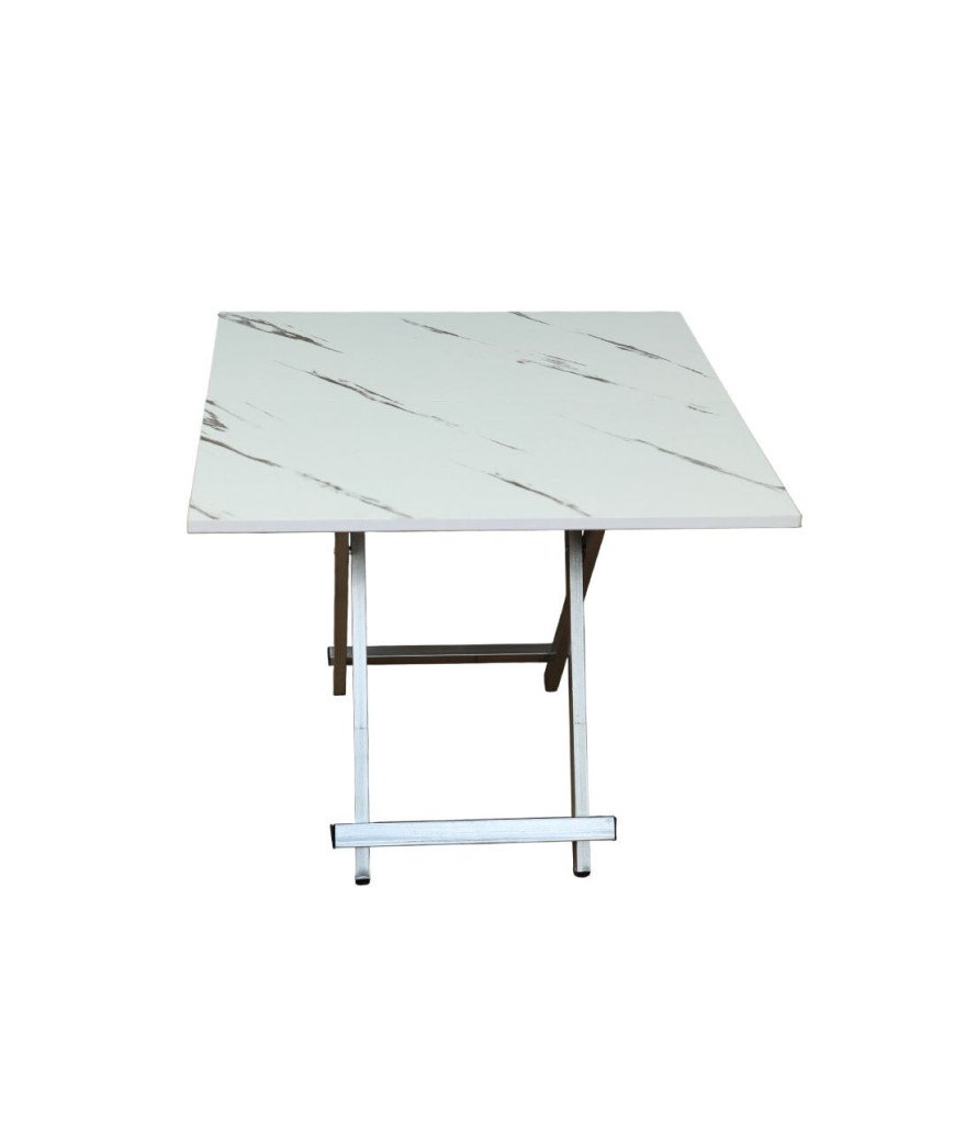 Table pliante /effet marbre multi-usage blanc avec support de pied en inox/60*60*33