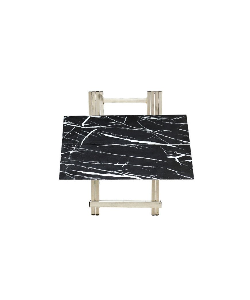 Table pliante /effet marbre multi-usage noir avec support de pied en inox/60*60*33