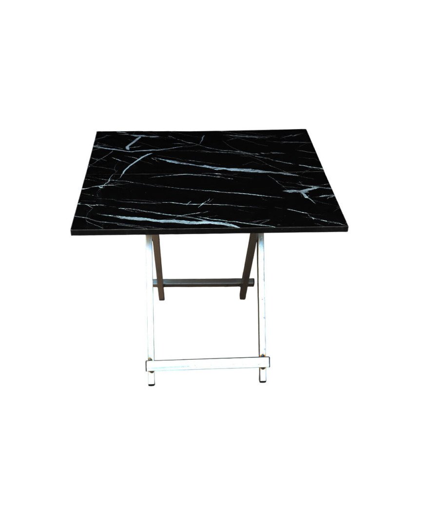 Table pliante /effet marbre multi-usage noir avec support de pied en inox/60*60*33