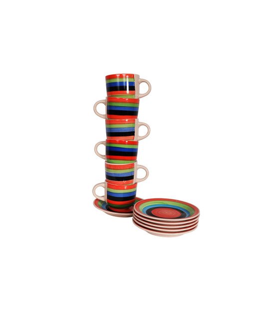 Lot de 6 tasses et soucoupe en porcelaine a rayure /20 cl