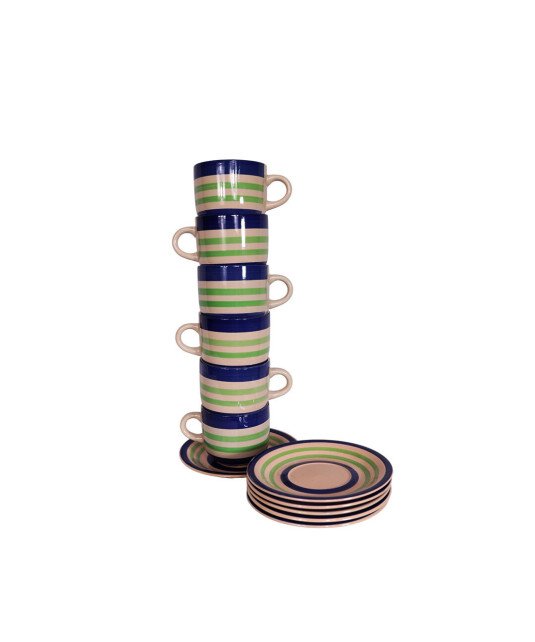 Lot de 6 tasses et soucoupe en porcelaine a rayure /20 cl