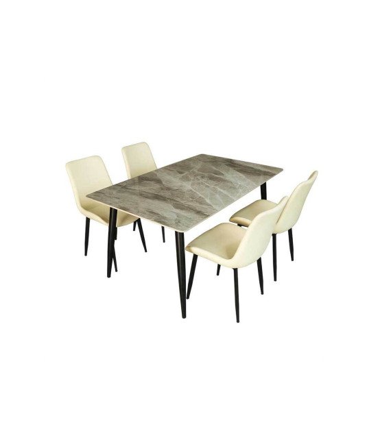 Table à Manger/Marbre + 4 chaises jaune poussin/143*82 cm